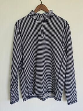 J.Crew Striped Half Zip Performance Top Blue White Pullover Size L